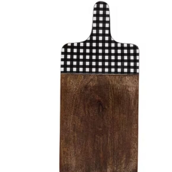 Tabletops X Dolly Parton Acacia Wood Black & White Plaid Serving Platter - Picture 4 of 6